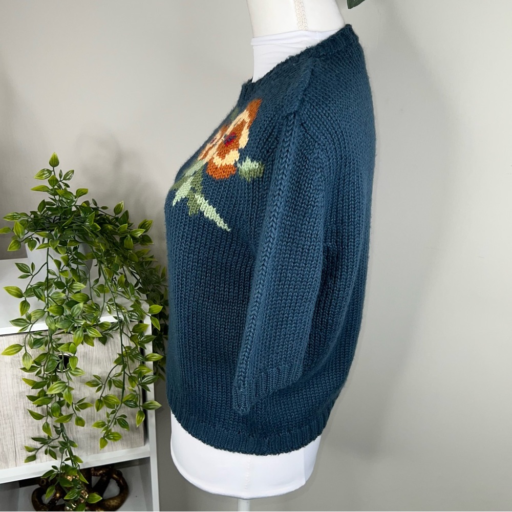 Floral Knit Sweater - Teal - Picture 6 of 9
